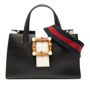 Pre-Loved Gucci Small Bicolor Calfskin Bamboo Buckle Web Top Handle Bag
